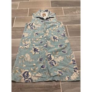 A.M.I vintage 90’s button front floral dress linen blend shell buttons size med